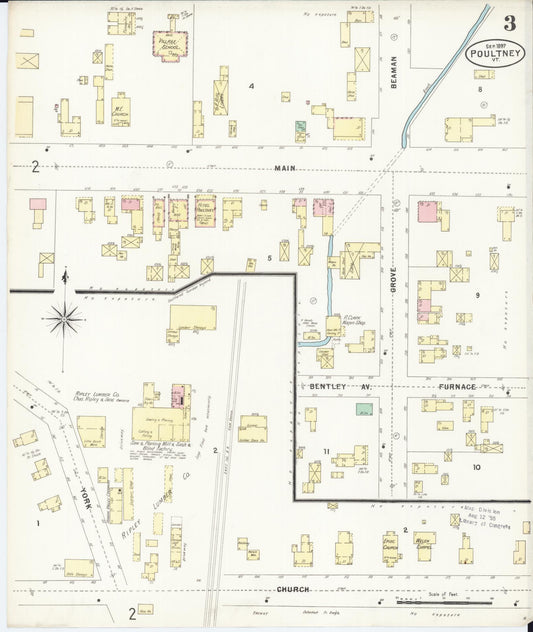 Sanborn Fire Insurance Map from Poultney, Rutland County, Vermont (1897), Sheet #0003 - Historic Sanborn Fire Insurance Map Print, vintage old map wall art, antique decor, genealogy gift, Vermont Vermont map