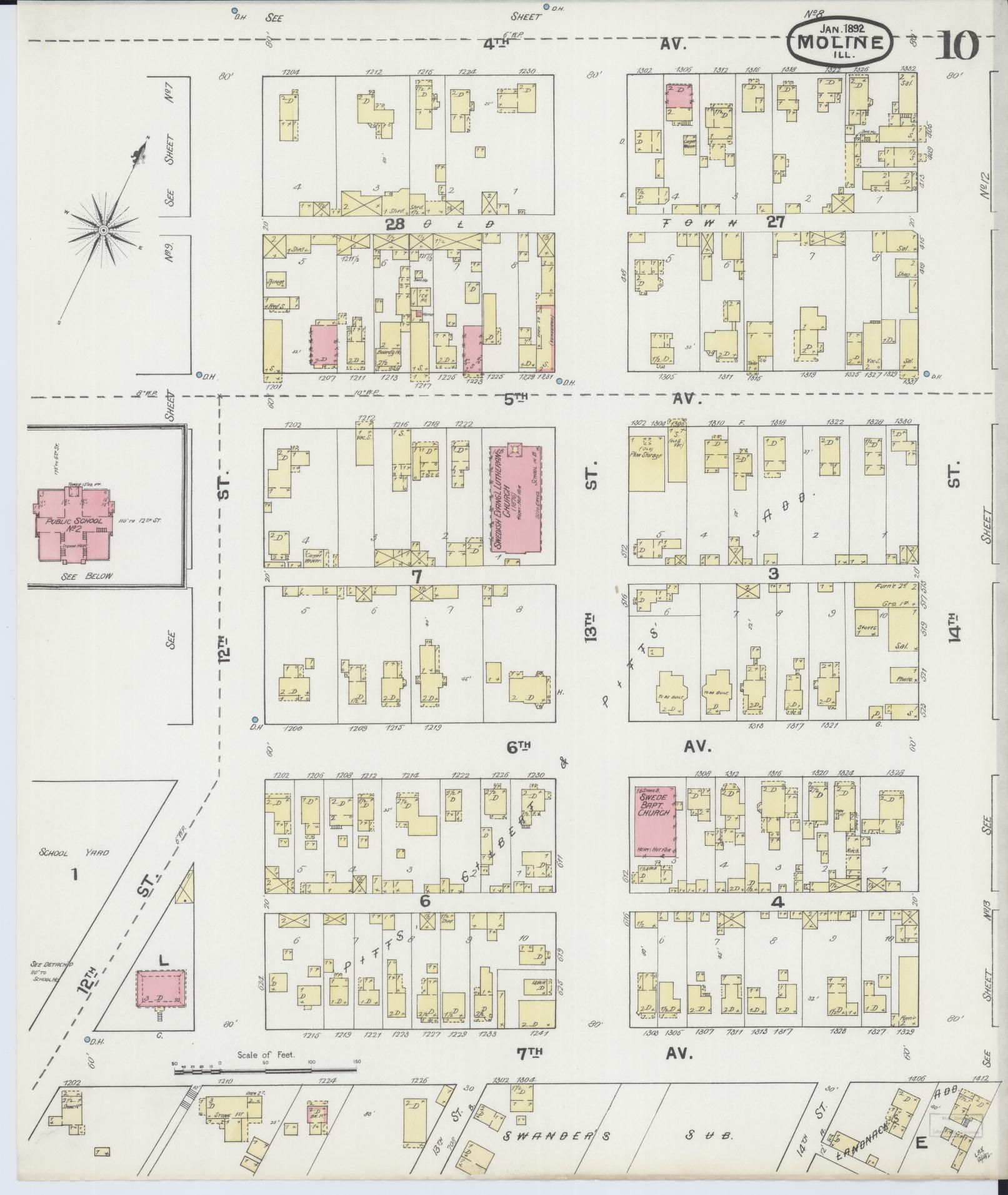 Sanborn Fire Insurance Map from Moline, Rock Island County, Illinois (1892), Sheet #0010 - Historic Sanborn Fire Insurance Map Print, vintage old map wall art, antique decor, genealogy gift, Illinois Illinois map