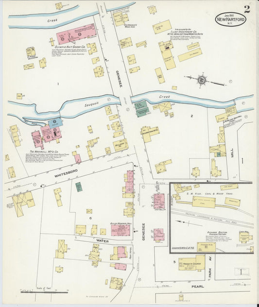 Sanborn Fire Insurance Map from New Hartford, Oneida County, New York (1910), Sheet #0002 - Historic Sanborn Fire Insurance Map Print, vintage old map wall art, antique decor, genealogy gift, New York New York map