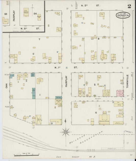 Sanborn Fire Insurance Map from Seneca, Oconee County, South Carolina (1889), Sheet #0002 - Historic Sanborn Fire Insurance Map Print, vintage old map wall art, antique decor, genealogy gift, South Carolina South Carolina map