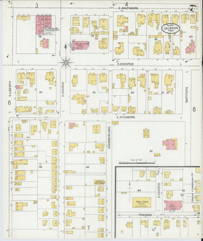 Sanborn Fire Insurance Map from Jackson, Madison County, Tennessee (1901), Sheet #0007 - Complete Map Set gallery image, historic Sanborn map, vintage wall art, Tennessee Tennessee