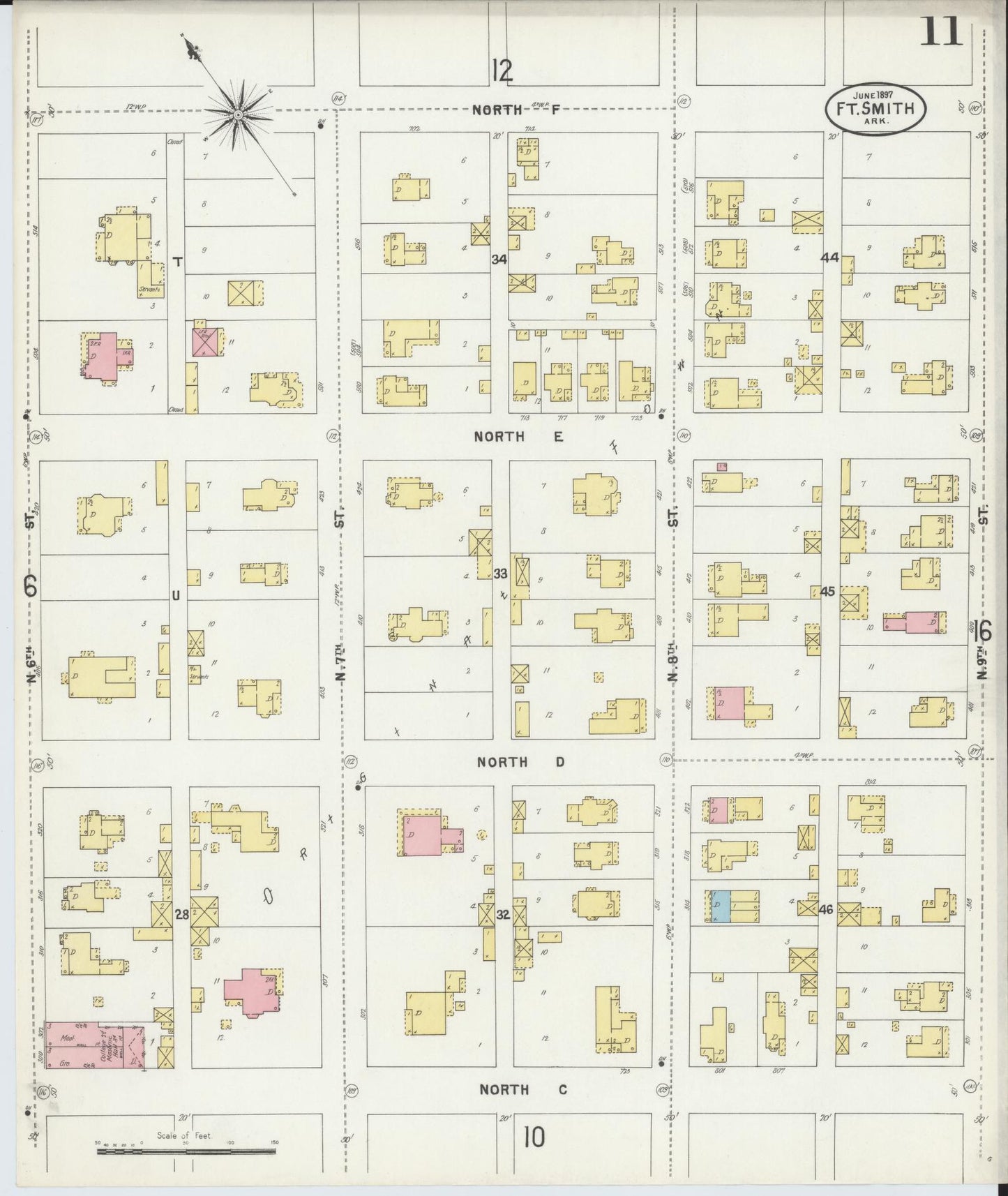 Sanborn Fire Insurance Map from Fort Smith, Sebastian County, Arkansas (1897), Sheet #0011 - Historic Sanborn Fire Insurance Map Print, vintage old map wall art, antique decor, genealogy gift, Arkansas Arkansas map