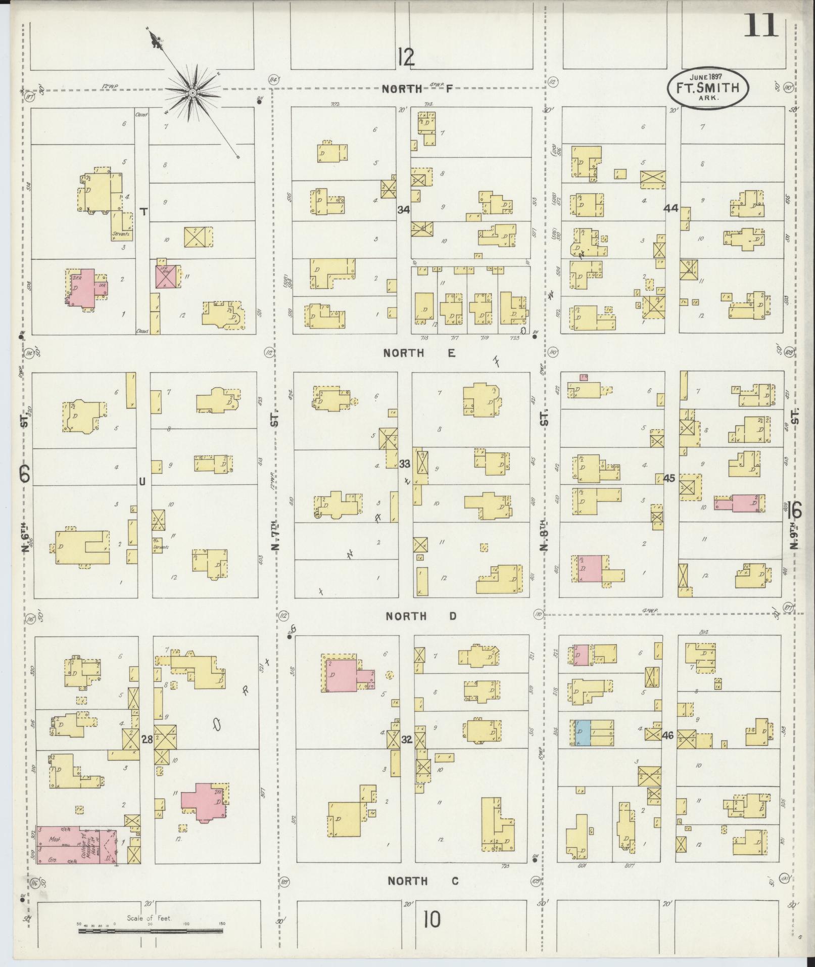Sanborn Fire Insurance Map from Fort Smith, Sebastian County, Arkansas (1897), Sheet #0011 - Historic Sanborn Fire Insurance Map Print, vintage old map wall art, antique decor, genealogy gift, Arkansas Arkansas map