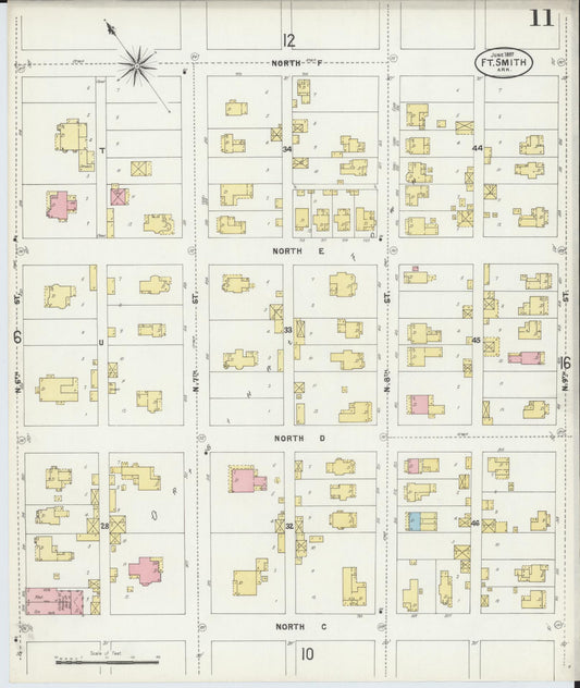 Sanborn Fire Insurance Map from Fort Smith, Sebastian County, Arkansas (1897), Sheet #0011 - Historic Sanborn Fire Insurance Map Print, vintage old map wall art, antique decor, genealogy gift, Arkansas Arkansas map