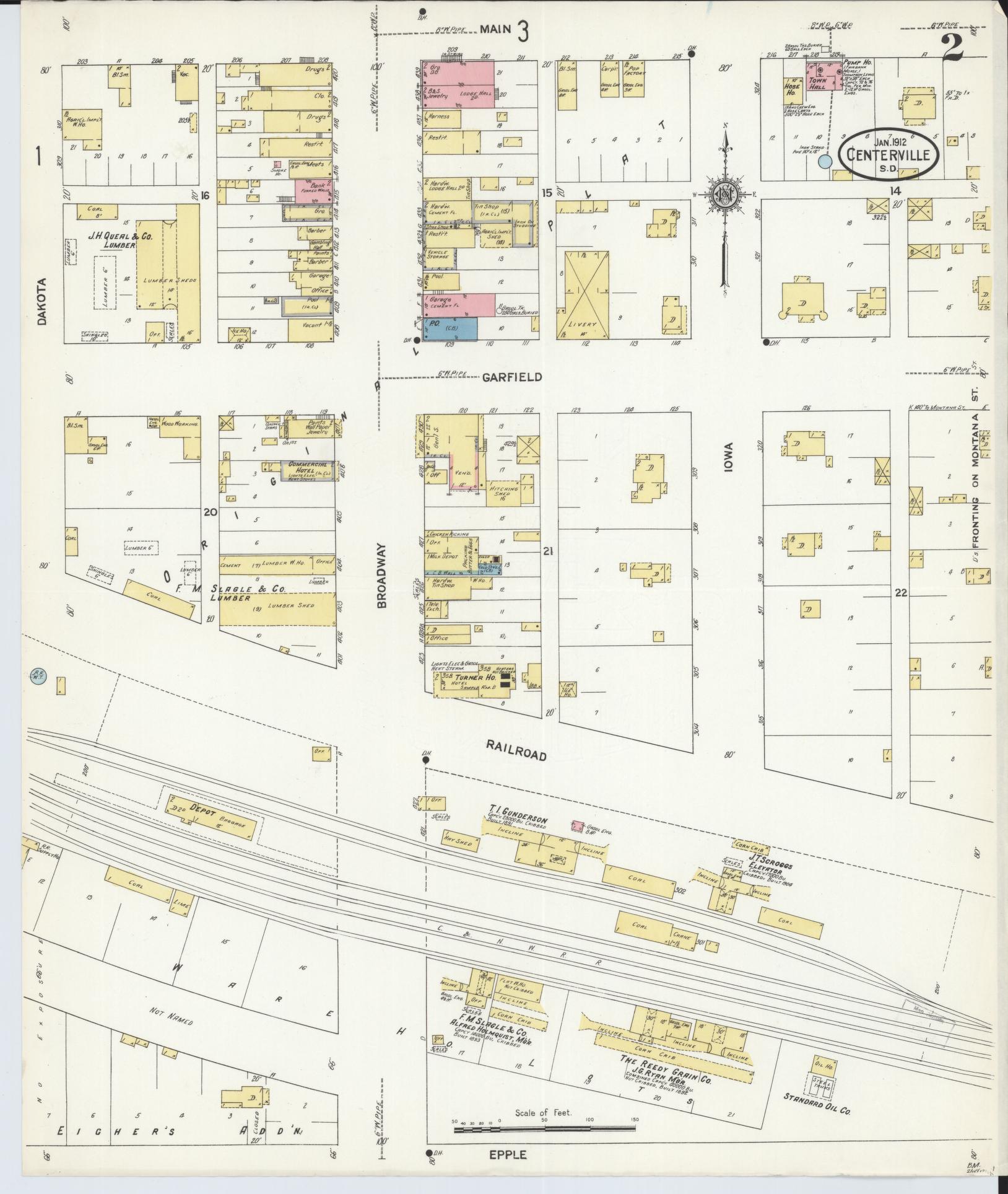 Sanborn Fire Insurance Map from Centerville, Turner County, South Dakota (1912), Sheet #0002 - Historic Sanborn Fire Insurance Map Print, vintage old map wall art, antique decor, genealogy gift, South Dakota South Dakota map