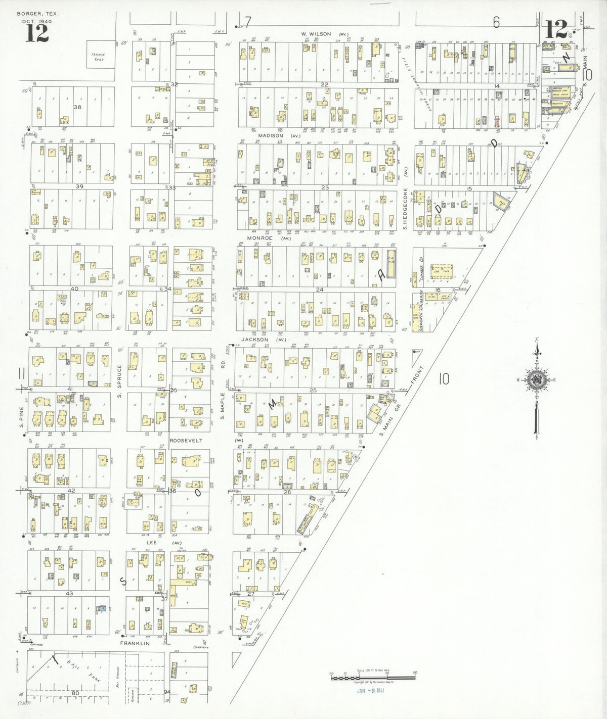 Sanborn Fire Insurance Map from Borger, Hutchinson County, Texas (1940), Sheet #0012 - Complete Map Set gallery image, historic Sanborn map, vintage wall art, Texas Texas