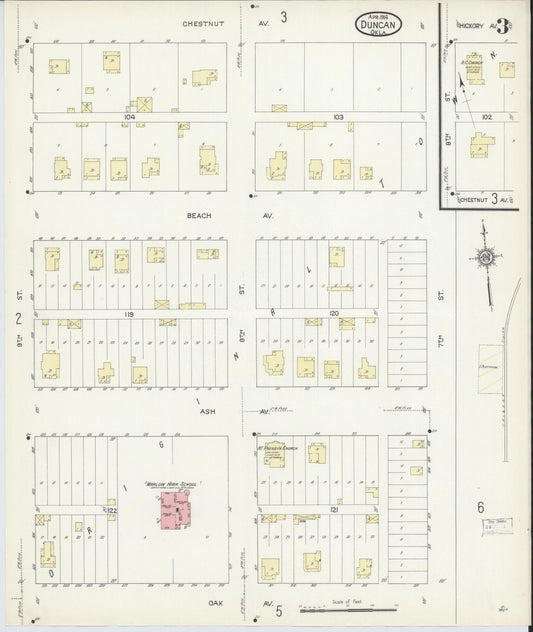 Sanborn Fire Insurance Map from Duncan, Stephens County, Oklahoma (1914), Sheet #0003 - Historic Sanborn Fire Insurance Map Print, vintage old map wall art, antique decor, genealogy gift, Oklahoma Oklahoma map