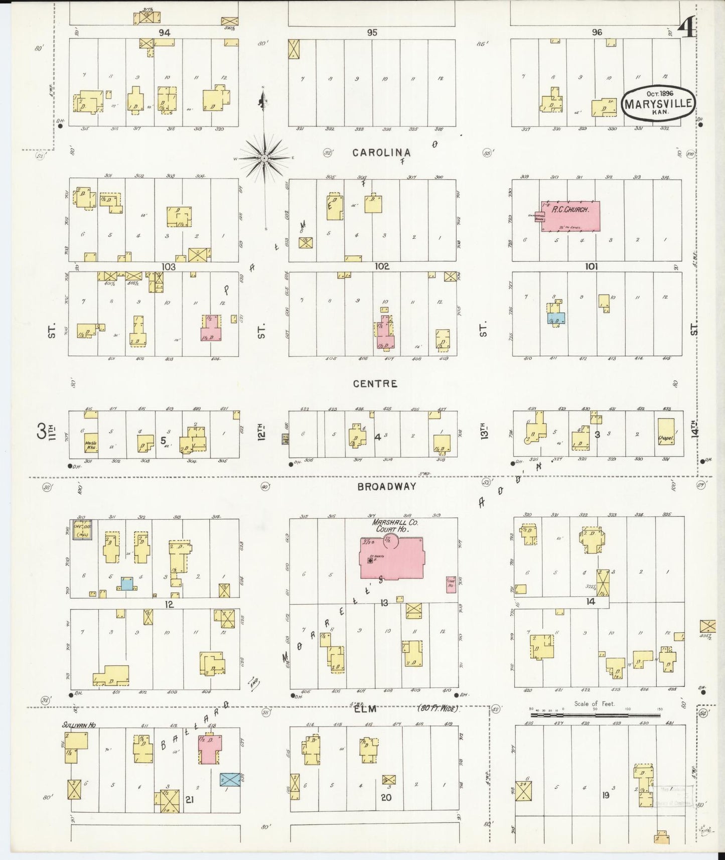 Sanborn Fire Insurance Map from Marysville, Marshall County, Kansas (1896), Sheet #0004 - Complete Map Set gallery image, historic Sanborn map, vintage wall art, Kansas Kansas