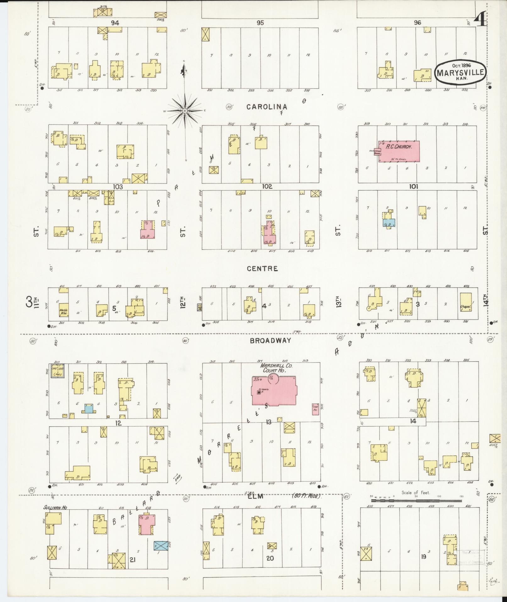Sanborn Fire Insurance Map from Marysville, Marshall County, Kansas (1896), Sheet #0004 - Complete Map Set gallery image, historic Sanborn map, vintage wall art, Kansas Kansas