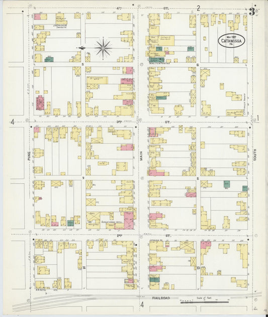 Sanborn Fire Insurance Map from Catawissa, Columbia County, Pennsylvania (1907), Sheet #0003 - Historic Sanborn Fire Insurance Map Print, vintage old map wall art, antique decor, genealogy gift, Pennsylvania Pennsylvania map