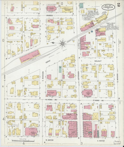 Sanborn Fire Insurance Map from Franklin, Johnson County, Indiana (1902), Sheet #0002 - Complete Map Set gallery image, historic Sanborn map, vintage wall art, Indiana Indiana