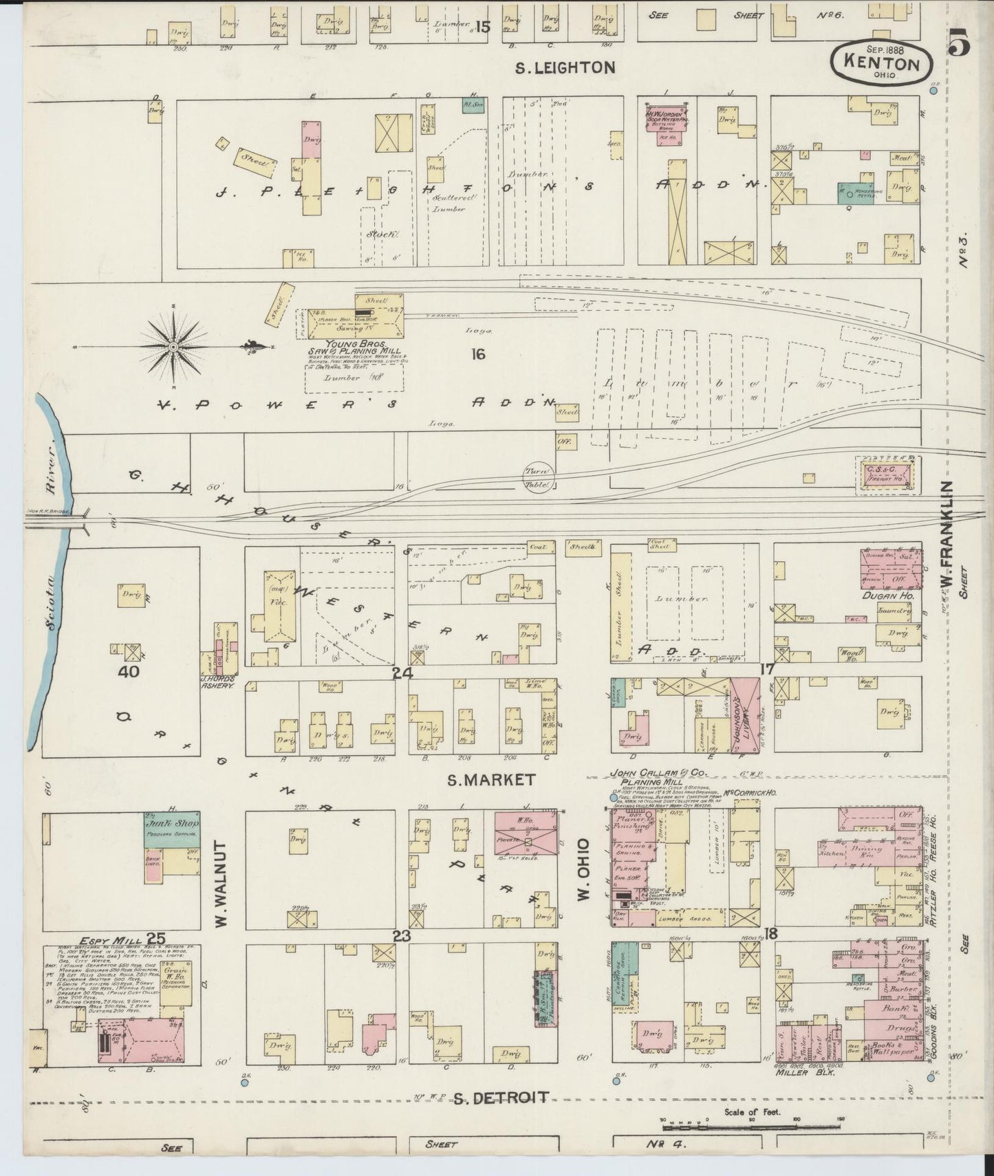 Sanborn Fire Insurance Map from Kenton, Hardin County, Ohio (1888), Sheet #0005 - Historic Sanborn Fire Insurance Map Print, vintage old map wall art, antique decor, genealogy gift, Ohio Ohio map