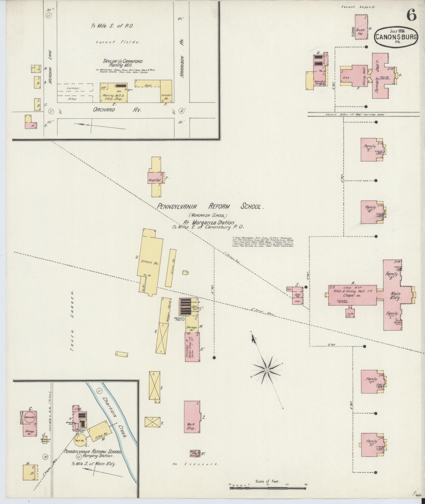Sanborn Fire Insurance Map from Canonsburg, Washington County, Pennsylvania (1896), Sheet #0006 - Historic Sanborn Fire Insurance Map Print, vintage old map wall art, antique decor, genealogy gift, Pennsylvania Pennsylvania map