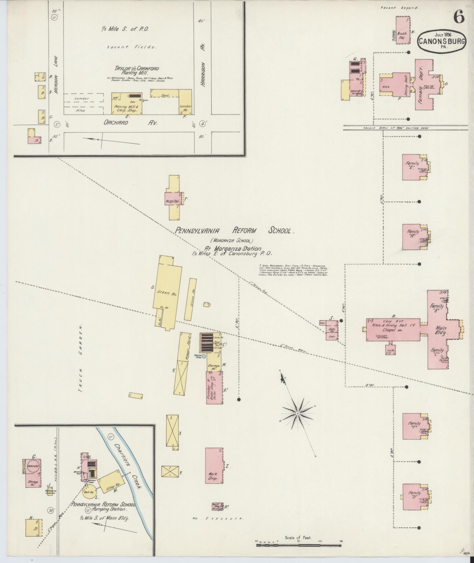 Sanborn Fire Insurance Map from Canonsburg, Washington County, Pennsylvania (1896), Sheet #0006 - Historic Sanborn Fire Insurance Map Print, vintage old map wall art, antique decor, genealogy gift, Pennsylvania Pennsylvania map