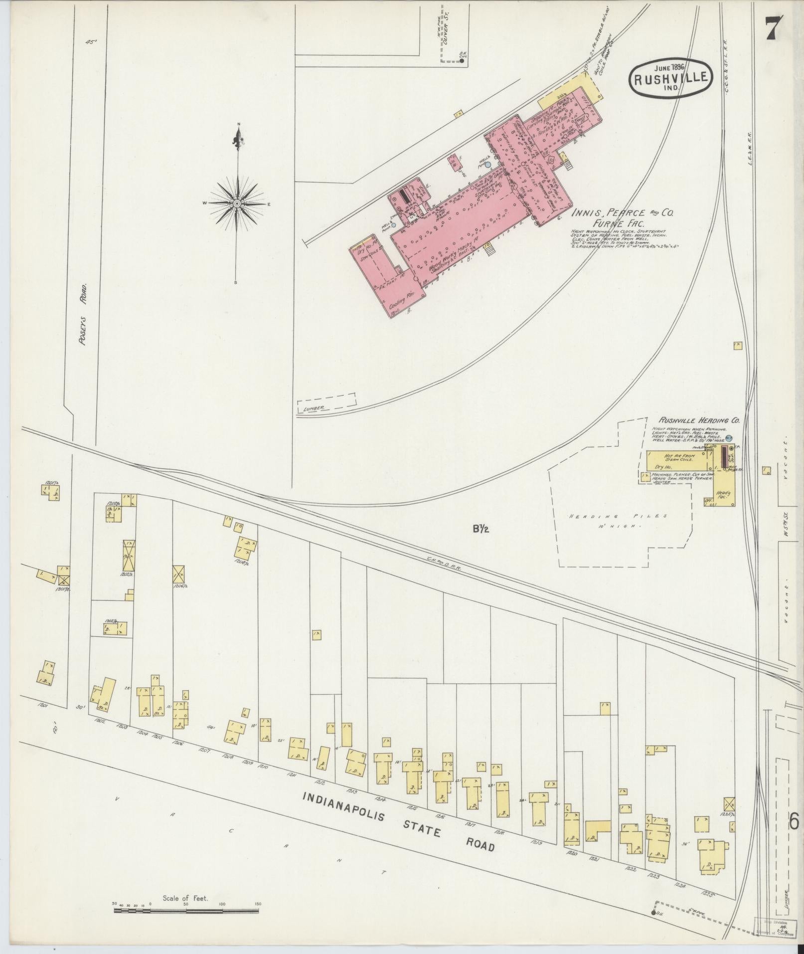 Sanborn Fire Insurance Map from Rushville, Rush County, Indiana (1896), Sheet #0007 - Complete Map Set gallery image, historic Sanborn map, vintage wall art, Indiana Indiana