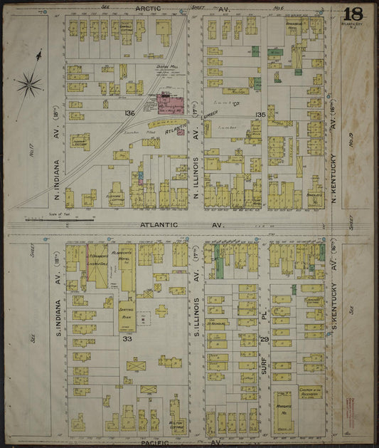 Sanborn Fire Insurance Map from Atlantic City, Atlantic County, New Jersey (1886), Sheet #0018 - Historic Sanborn Fire Insurance Map Print, vintage old map wall art, antique decor, genealogy gift, New Jersey New Jersey map