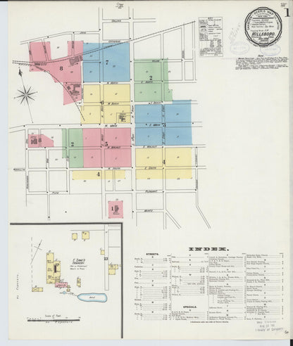 Sanborn Fire Insurance Map from Hillsboro, Highland County, Ohio (1898), Sheet #0001 - Historic Sanborn Fire Insurance Map Print, vintage old map wall art, antique decor, genealogy gift, Ohio Ohio map