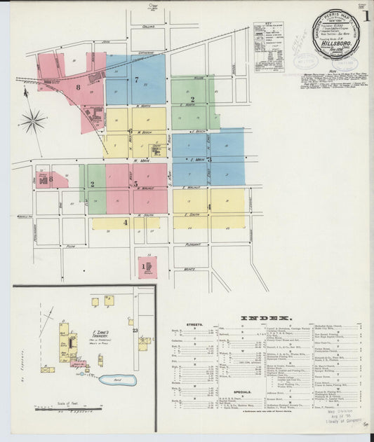 Sanborn Fire Insurance Map from Hillsboro, Highland County, Ohio (1898), Sheet #0001 - Historic Sanborn Fire Insurance Map Print, vintage old map wall art, antique decor, genealogy gift, Ohio Ohio map