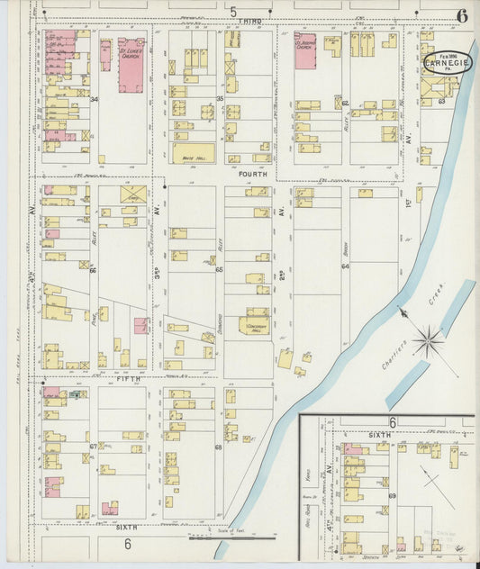 Sanborn Fire Insurance Map from Carnegie, Allegheny County, Pennsylvania (1896), Sheet #0006 - Historic Sanborn Fire Insurance Map Print, vintage old map wall art, antique decor, genealogy gift, Pennsylvania Pennsylvania map