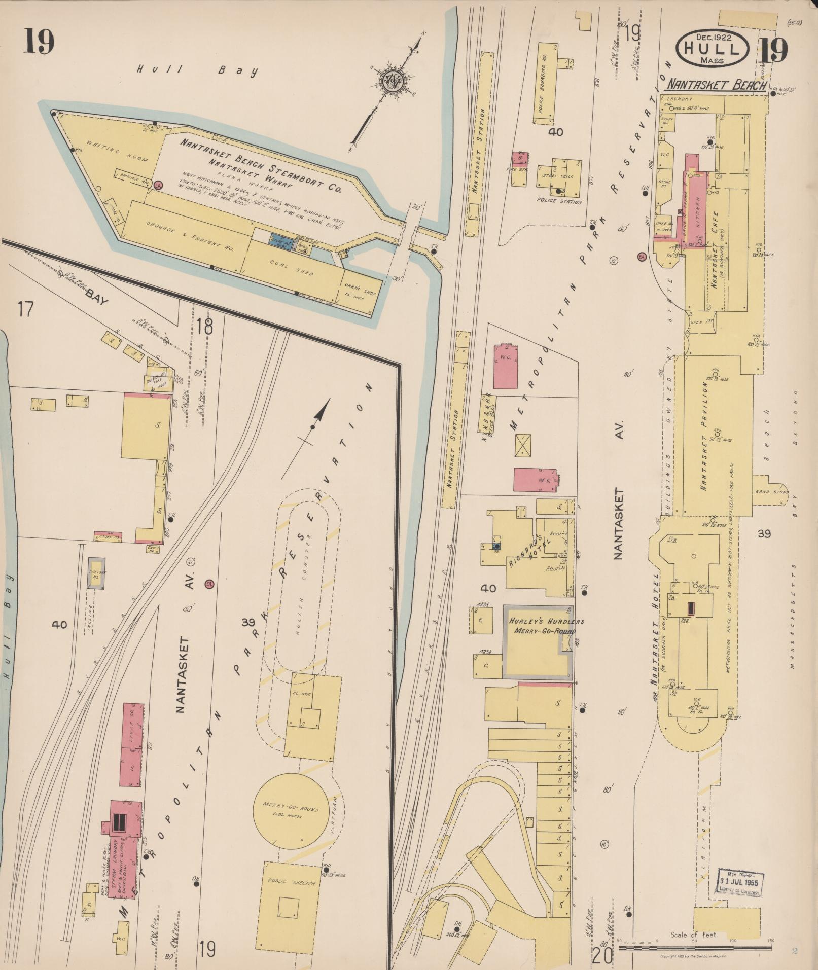 Sanborn Fire Insurance Map from Hull, Plymouth County, Massachusetts (1922), Sheet #0019 - Historic Sanborn Fire Insurance Map Print, vintage old map wall art, antique decor, genealogy gift, Massachusetts Massachusetts map