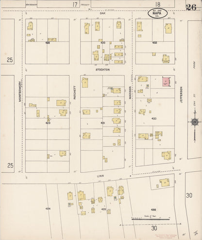 Sanborn Fire Insurance Map from Napa, Napa County, California (1910), Sheet #0026 - Historic Sanborn Fire Insurance Map Print, vintage old map wall art, antique decor, genealogy gift, California California map