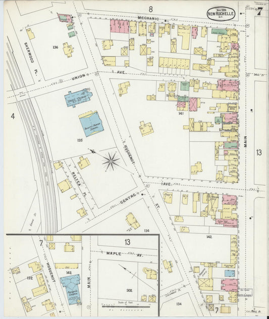 Sanborn Fire Insurance Map from New Rochelle, Westchester County, New York (1896), Sheet #0007 - Historic Sanborn Fire Insurance Map Print, vintage old map wall art, antique decor, genealogy gift, New York New York map