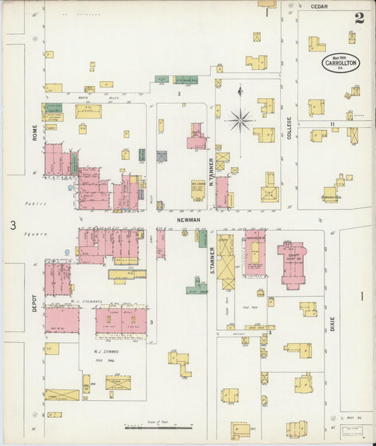Sanborn Fire Insurance Map from Carrollton, Carroll County, Georgia (1900), Sheet #0002 - Historic Sanborn Fire Insurance Map Print, vintage old map wall art, antique decor, genealogy gift, Georgia Georgia map