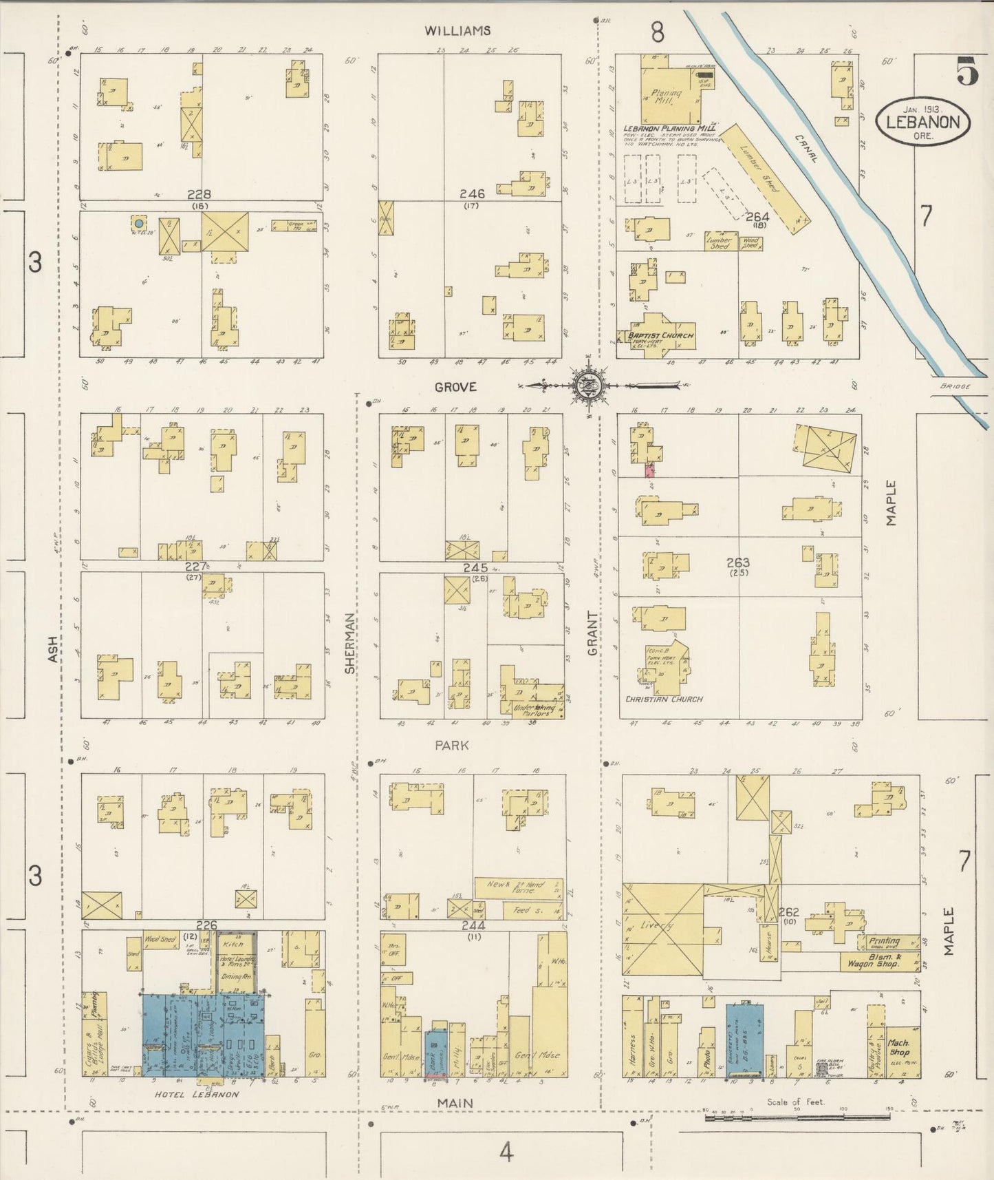 Sanborn Fire Insurance Map from Lebanon, Linn County, Oregon (1913), Sheet #0005 - Complete Map Set gallery image, historic Sanborn map, vintage wall art, Oregon Oregon