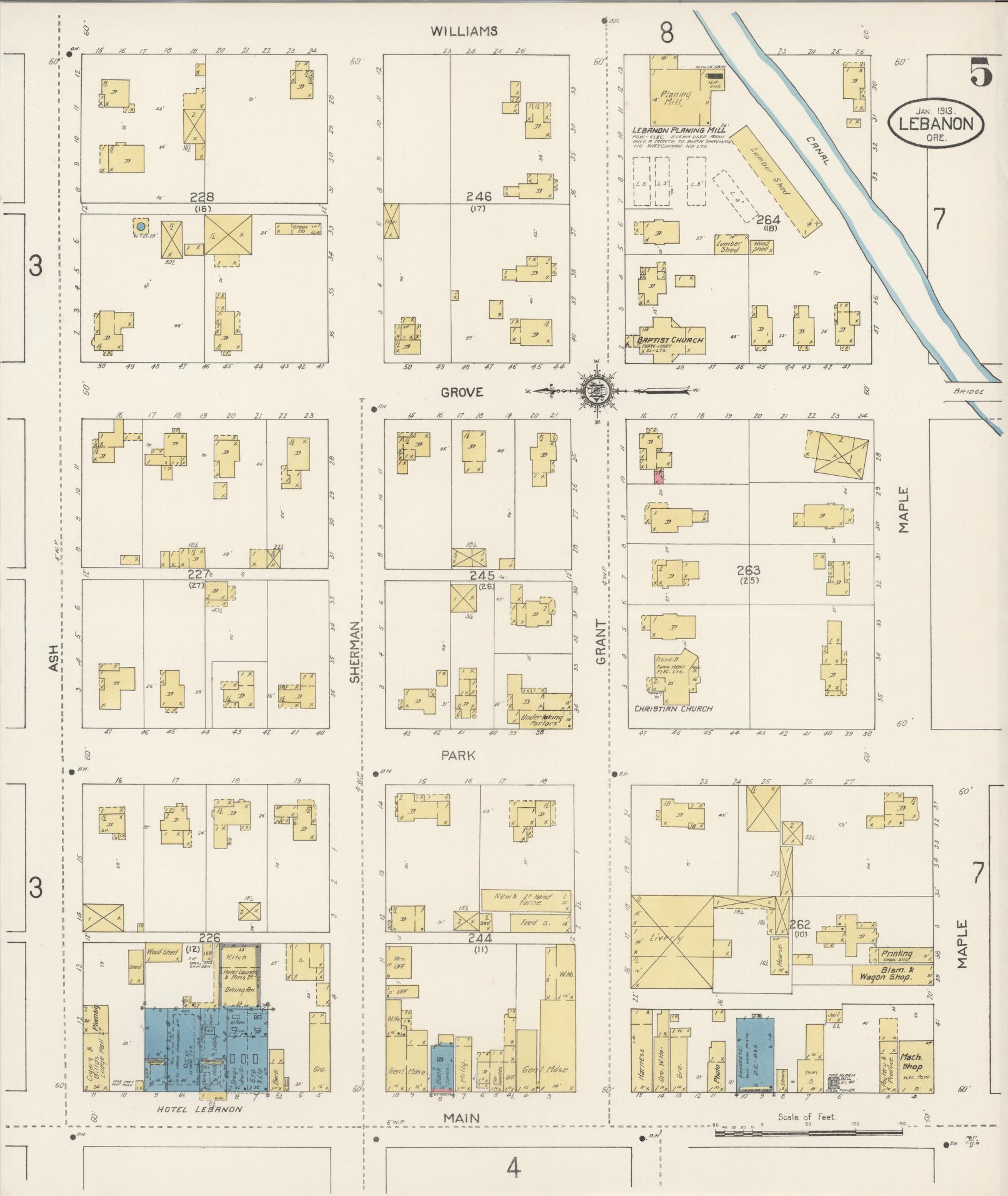 Sanborn Fire Insurance Map from Lebanon, Linn County, Oregon (1913), Sheet #0005 - Complete Map Set gallery image, historic Sanborn map, vintage wall art, Oregon Oregon