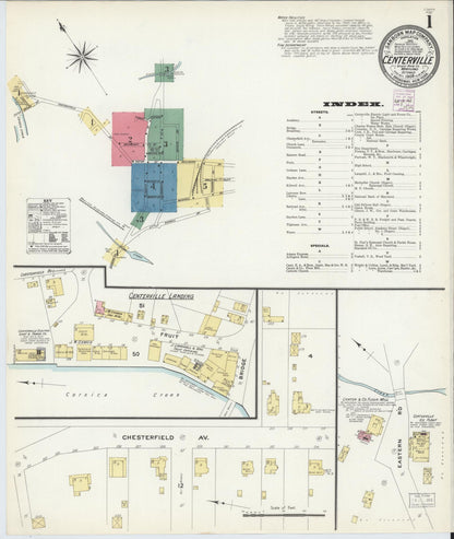 Sanborn Fire Insurance Map from Centreville, Queen Anne's County, Maryland (1908), Sheet #0001 - Complete Map Set gallery image, historic Sanborn map, vintage wall art, Maryland Maryland