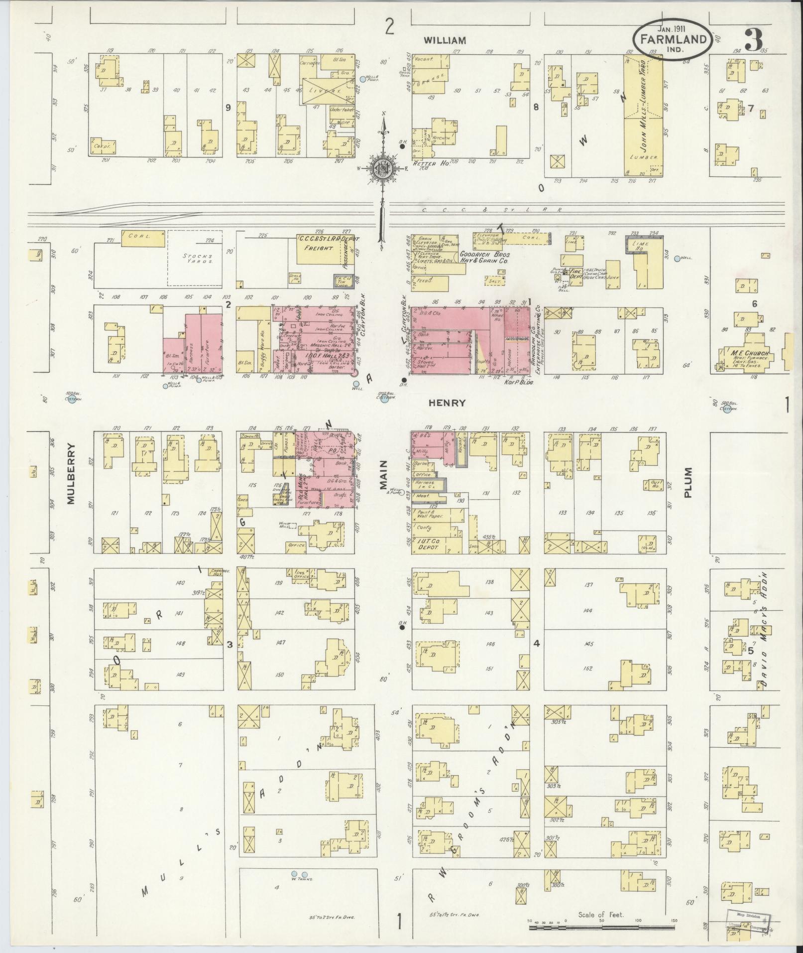 Sanborn Fire Insurance Map from Farmland, Randolph County, Indiana (1911), Sheet #0003 - Complete Map Set gallery image, historic Sanborn map, vintage wall art, Indiana Indiana