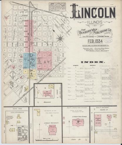 Sanborn Fire Insurance Map from Lincoln, Logan County, Illinois (1884), Sheet #0001 - Historic Sanborn Fire Insurance Map Print, vintage old map wall art, antique decor, genealogy gift, Illinois Illinois map