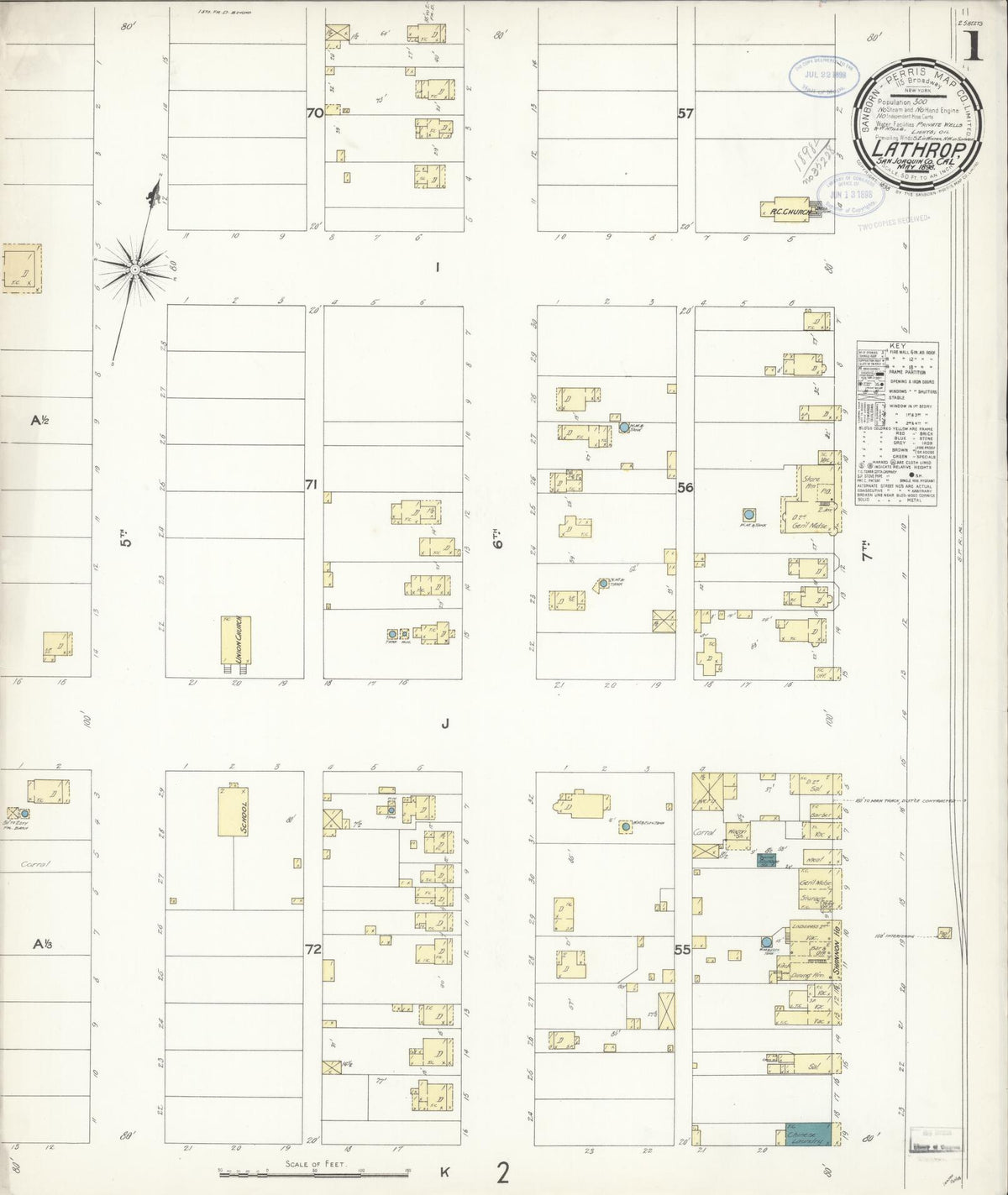 Sanborn Fire Insurance Map from Lathrop, San Joaquin County, California (1898), Sheet #0001 - Complete Map Set gallery image, historic Sanborn map, vintage wall art, California California