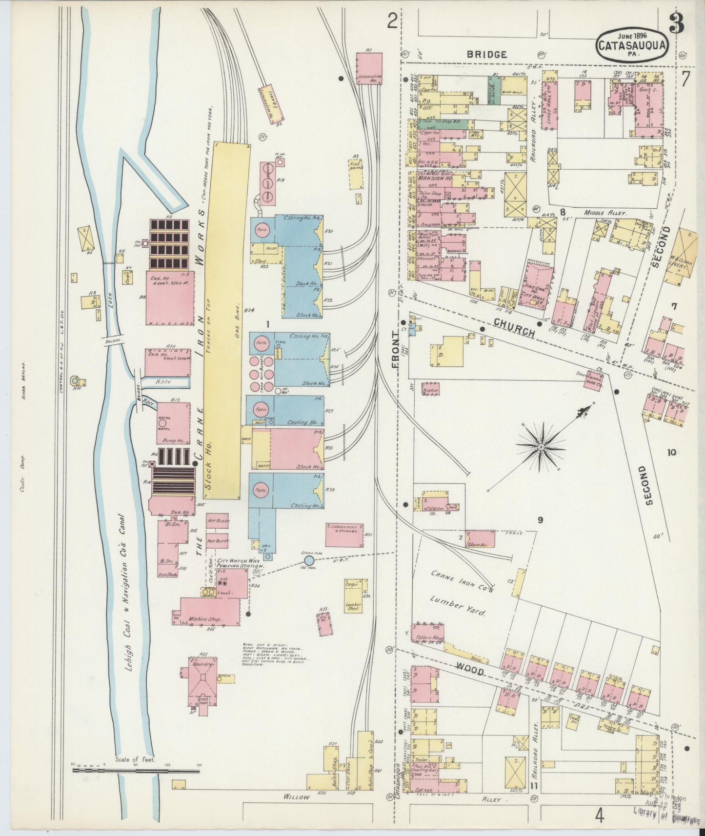 Sanborn Fire Insurance Map from Catasauqua, Lehigh County, Pennsylvania (1896), Sheet #0003 - Historic Sanborn Fire Insurance Map Print, vintage old map wall art, antique decor, genealogy gift, Pennsylvania Pennsylvania map