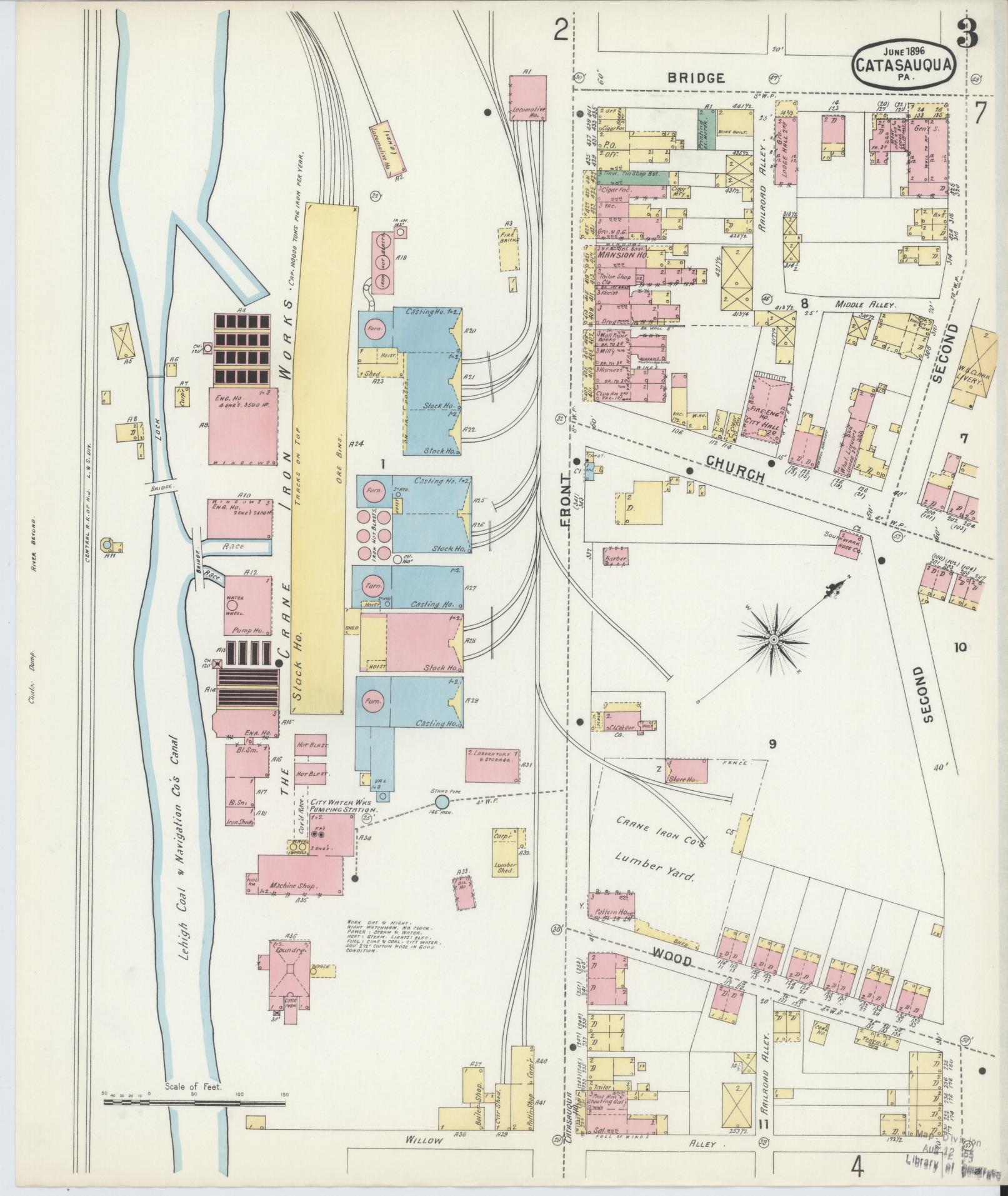 Sanborn Fire Insurance Map from Catasauqua, Lehigh County, Pennsylvania (1896), Sheet #0003 - Historic Sanborn Fire Insurance Map Print, vintage old map wall art, antique decor, genealogy gift, Pennsylvania Pennsylvania map