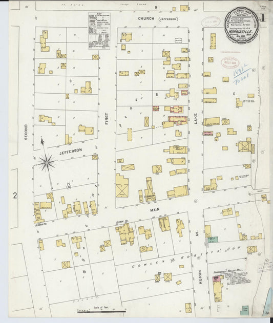Sanborn Fire Insurance Map from Harrisville, Alcona County, Michigan (1898), Sheet #0001 - Historic Sanborn Fire Insurance Map Print, vintage old map wall art, antique decor, genealogy gift, Michigan Michigan map