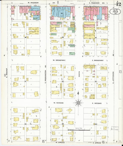 Sanborn Fire Insurance Map from Iola, Allen County, Kansas (1901), Sheet #0012 - Complete Map Set gallery image, historic Sanborn map, vintage wall art, Kansas Kansas