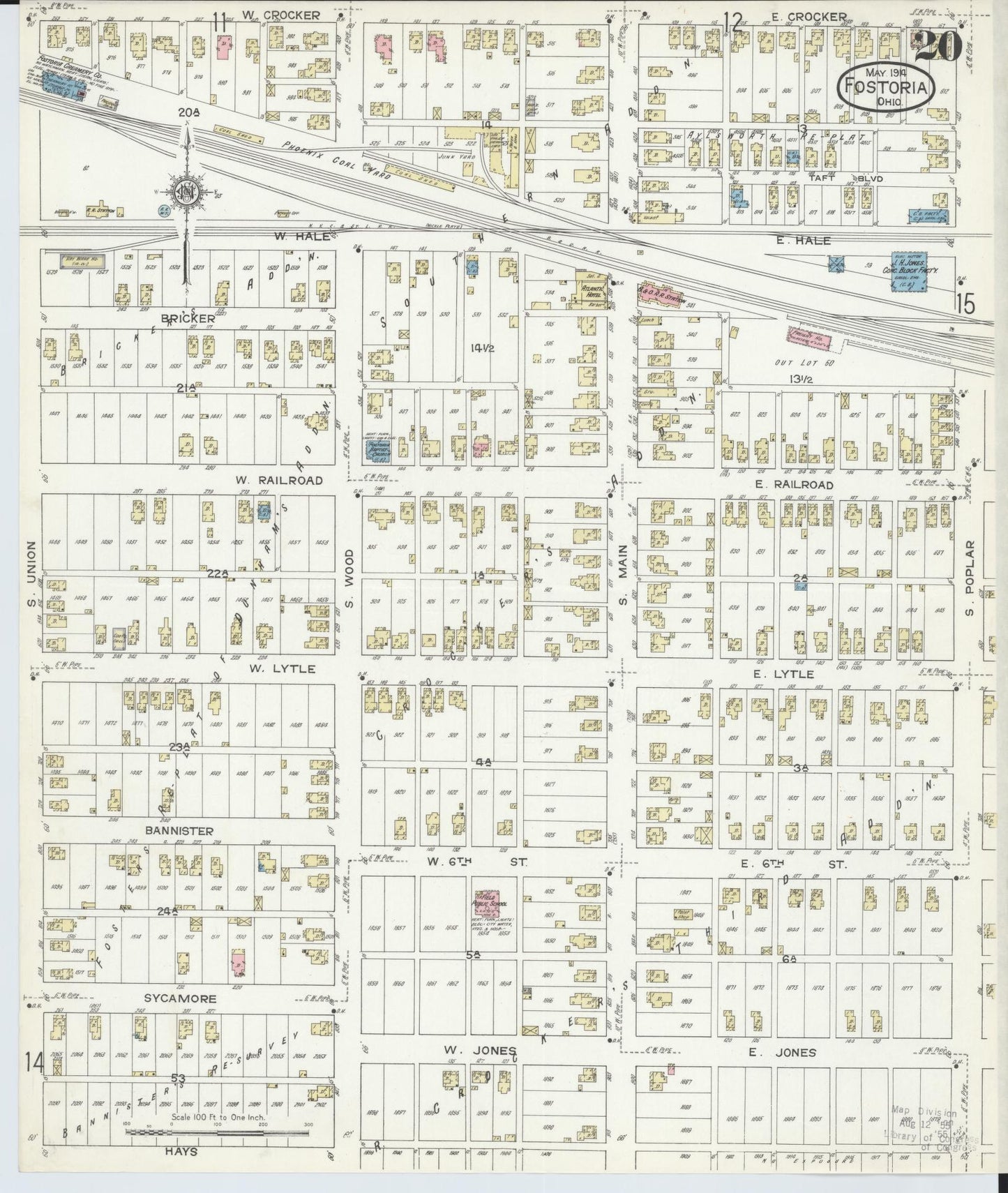 Sanborn Fire Insurance Map from Fostoria, Seneca, Hancock, And Wood Counties, Ohio (1914), Sheet #0020 - Historic Sanborn Fire Insurance Map Print, vintage old map wall art, antique decor, genealogy gift, Ohio Ohio map