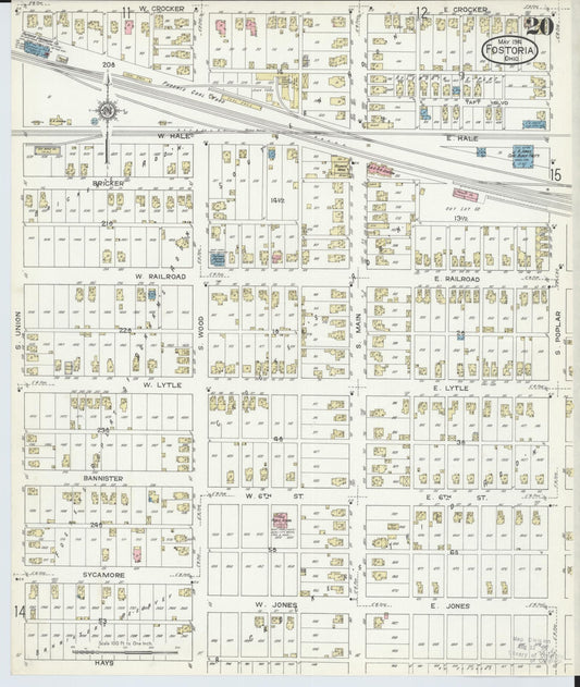 Sanborn Fire Insurance Map from Fostoria, Seneca, Hancock, And Wood Counties, Ohio (1914), Sheet #0020 - Historic Sanborn Fire Insurance Map Print, vintage old map wall art, antique decor, genealogy gift, Ohio Ohio map