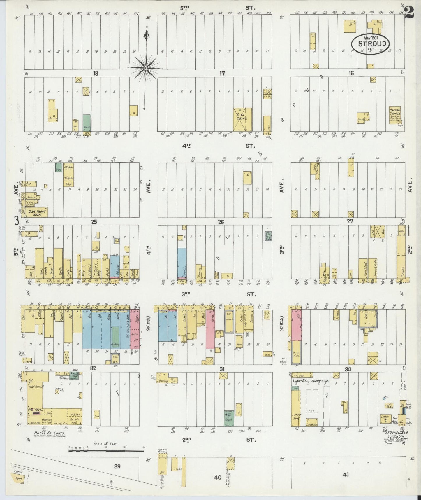 Sanborn Fire Insurance Map from Stroud, Lincoln County, Oklahoma (1901), Sheet #0002 - Historic Sanborn Fire Insurance Map Print, vintage old map wall art, antique decor, genealogy gift, Oklahoma Oklahoma map