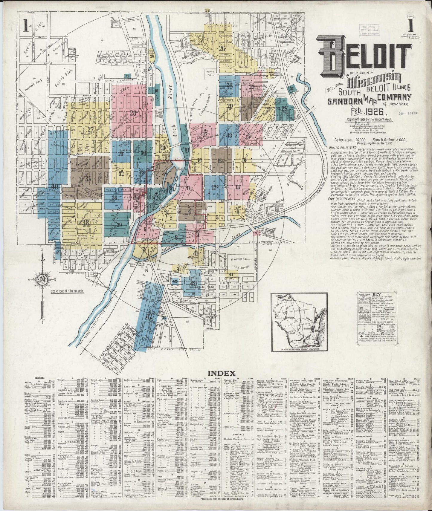 Sanborn Fire Insurance Map from Beloit, Rock County, Wisconsin (1926), Sheet #0001 - Complete Map Set gallery image, historic Sanborn map, vintage wall art, Wisconsin Wisconsin