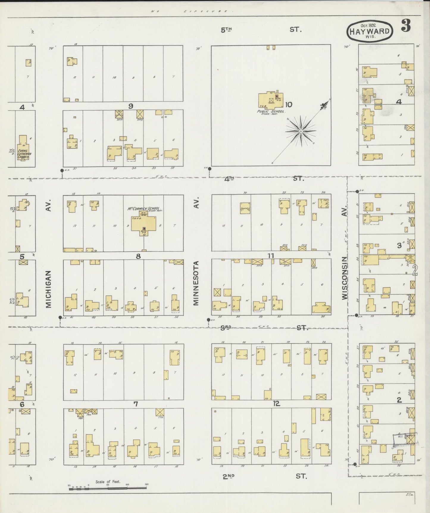 Sanborn Fire Insurance Map from Hayward, Sawyer County, Wisconsin (1892), Sheet #0003 - Complete Map Set gallery image, historic Sanborn map, vintage wall art, Wisconsin Wisconsin