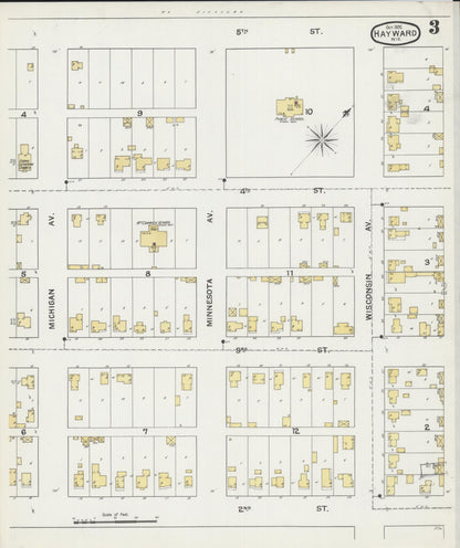 Sanborn Fire Insurance Map from Hayward, Sawyer County, Wisconsin (1892), Sheet #0003 - Complete Map Set gallery image, historic Sanborn map, vintage wall art, Wisconsin Wisconsin
