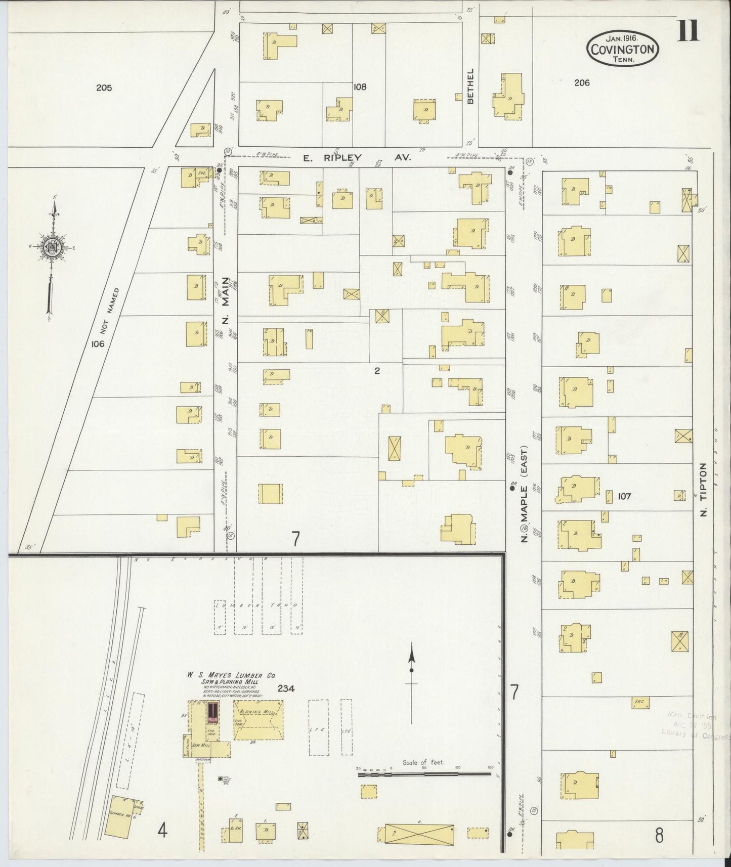 Sanborn Fire Insurance Map from Covington, Tipton County, Tennessee (1916), Sheet #0011 - Historic Sanborn Fire Insurance Map Print, vintage old map wall art, antique decor, genealogy gift, Tennessee Tennessee map