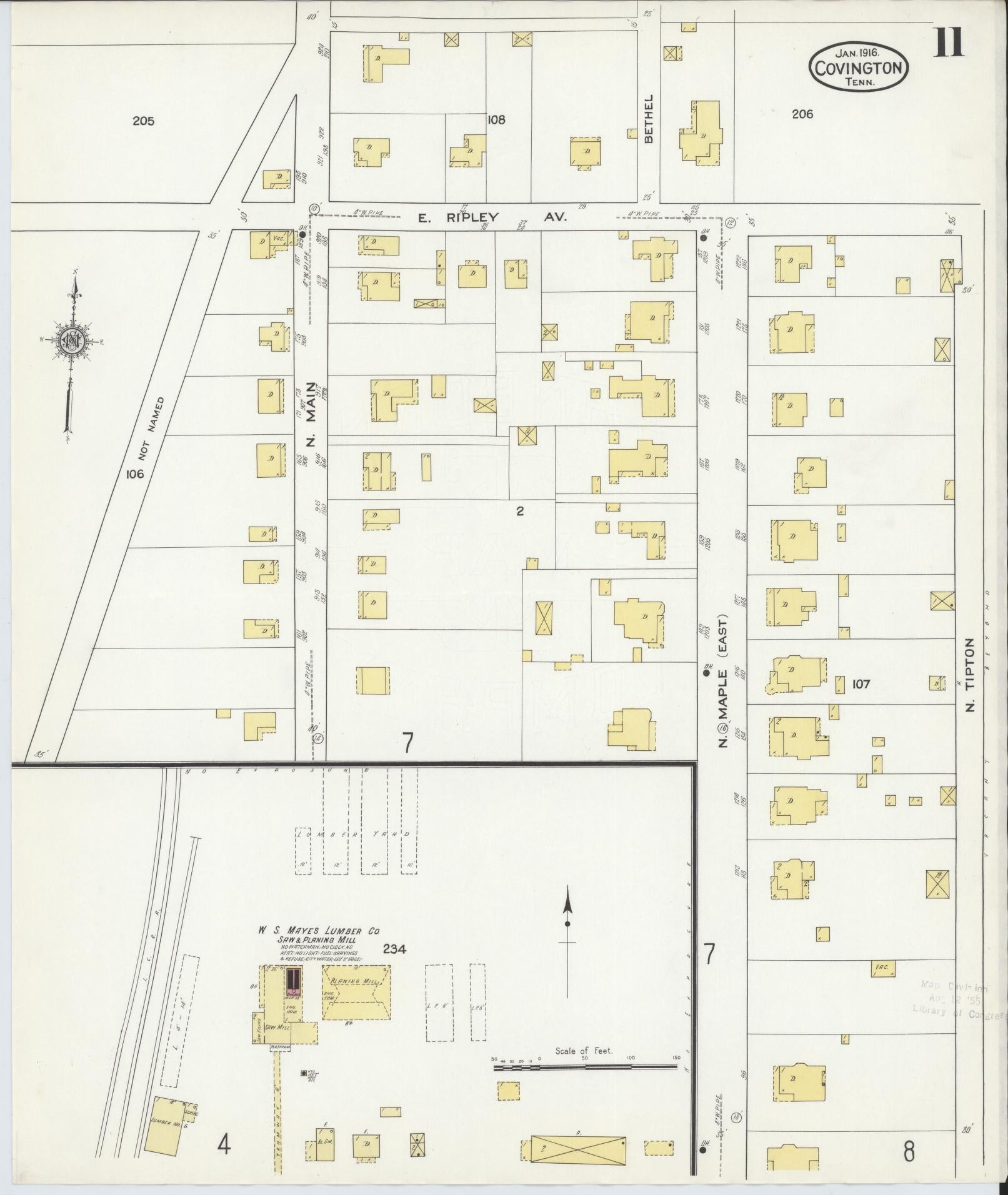 Sanborn Fire Insurance Map from Covington, Tipton County, Tennessee (1916), Sheet #0011 - Historic Sanborn Fire Insurance Map Print, vintage old map wall art, antique decor, genealogy gift, Tennessee Tennessee map