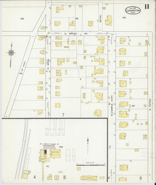 Sanborn Fire Insurance Map from Covington, Tipton County, Tennessee (1916), Sheet #0011 - Historic Sanborn Fire Insurance Map Print, vintage old map wall art, antique decor, genealogy gift, Tennessee Tennessee map