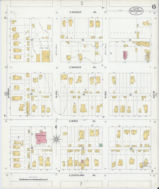 Sanborn Fire Insurance Map from Guthrie, Logan County, Oklahoma (1901), Sheet #0006 - Historic Sanborn Fire Insurance Map Print, vintage old map wall art, antique decor, genealogy gift, Oklahoma Oklahoma map