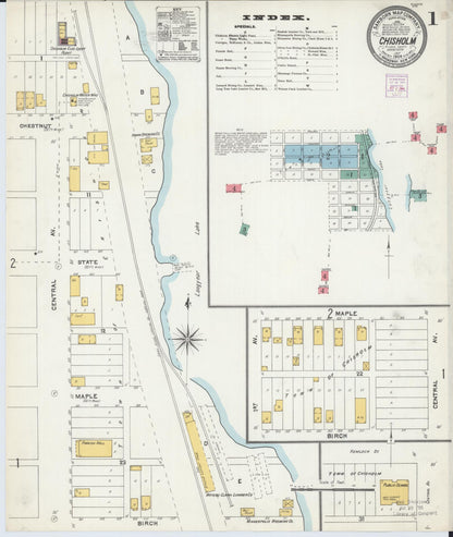 Sanborn Fire Insurance Map from Chisholm, Saint Louis County, Minnesota (1904), Sheet #0001 - Complete Map Set gallery image, historic Sanborn map, vintage wall art, Minnesota Minnesota