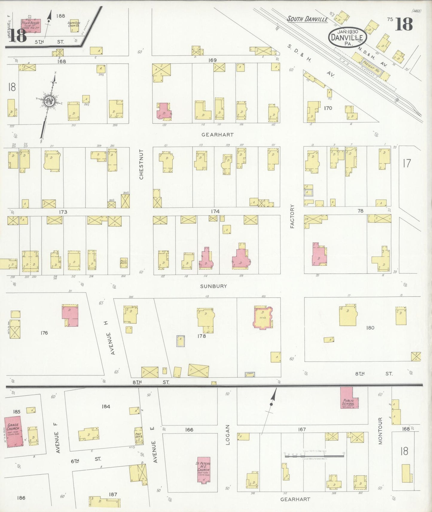 Sanborn Fire Insurance Map from Danville, Montour County, Pennsylvania (1930), Sheet #0018 - Historic Sanborn Fire Insurance Map Print, vintage old map wall art, antique decor, genealogy gift, Pennsylvania Pennsylvania map