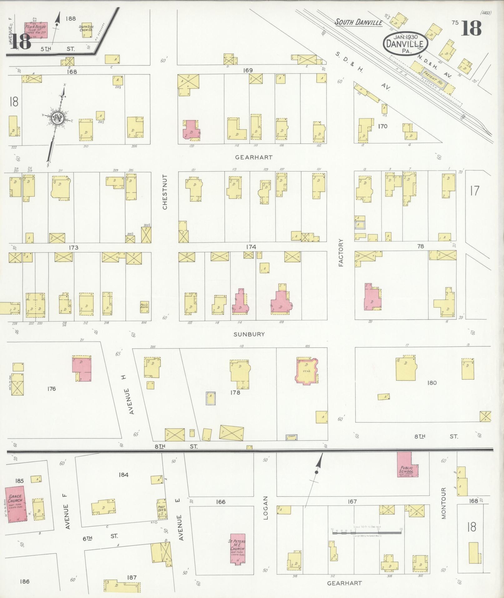 Sanborn Fire Insurance Map from Danville, Montour County, Pennsylvania (1930), Sheet #0018 - Historic Sanborn Fire Insurance Map Print, vintage old map wall art, antique decor, genealogy gift, Pennsylvania Pennsylvania map